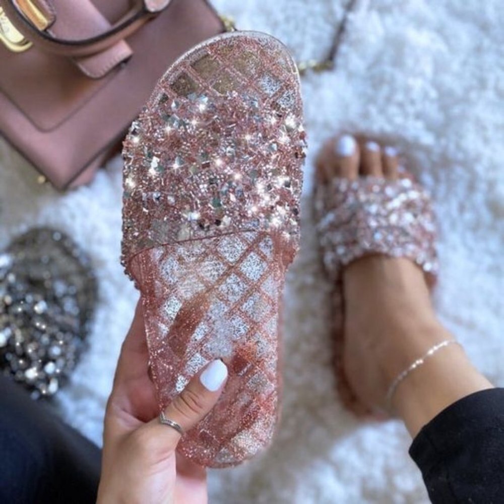 PINK Embellished Jelly Slides